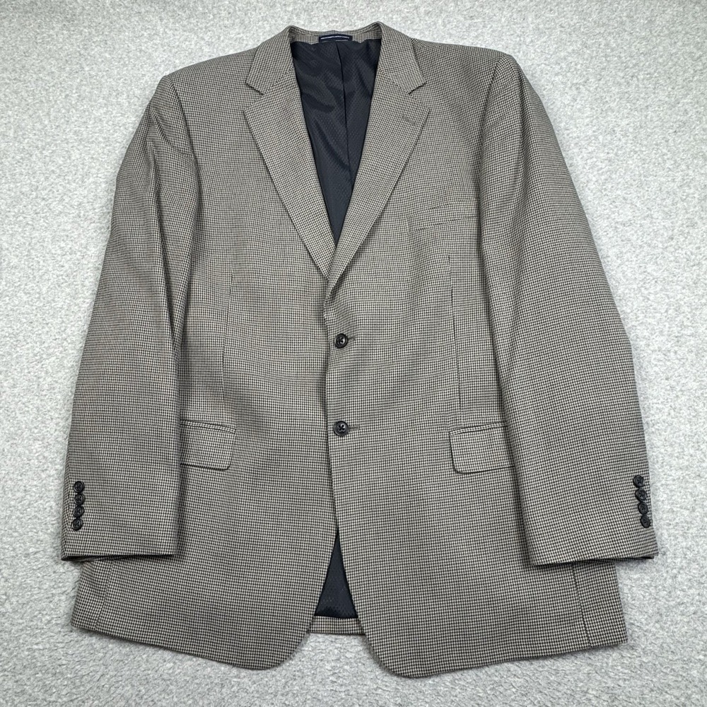 Stafford Houndstooth Plaid Blazer Mens‎ 46L 2-Button Sport Coat Jacket Polyester
